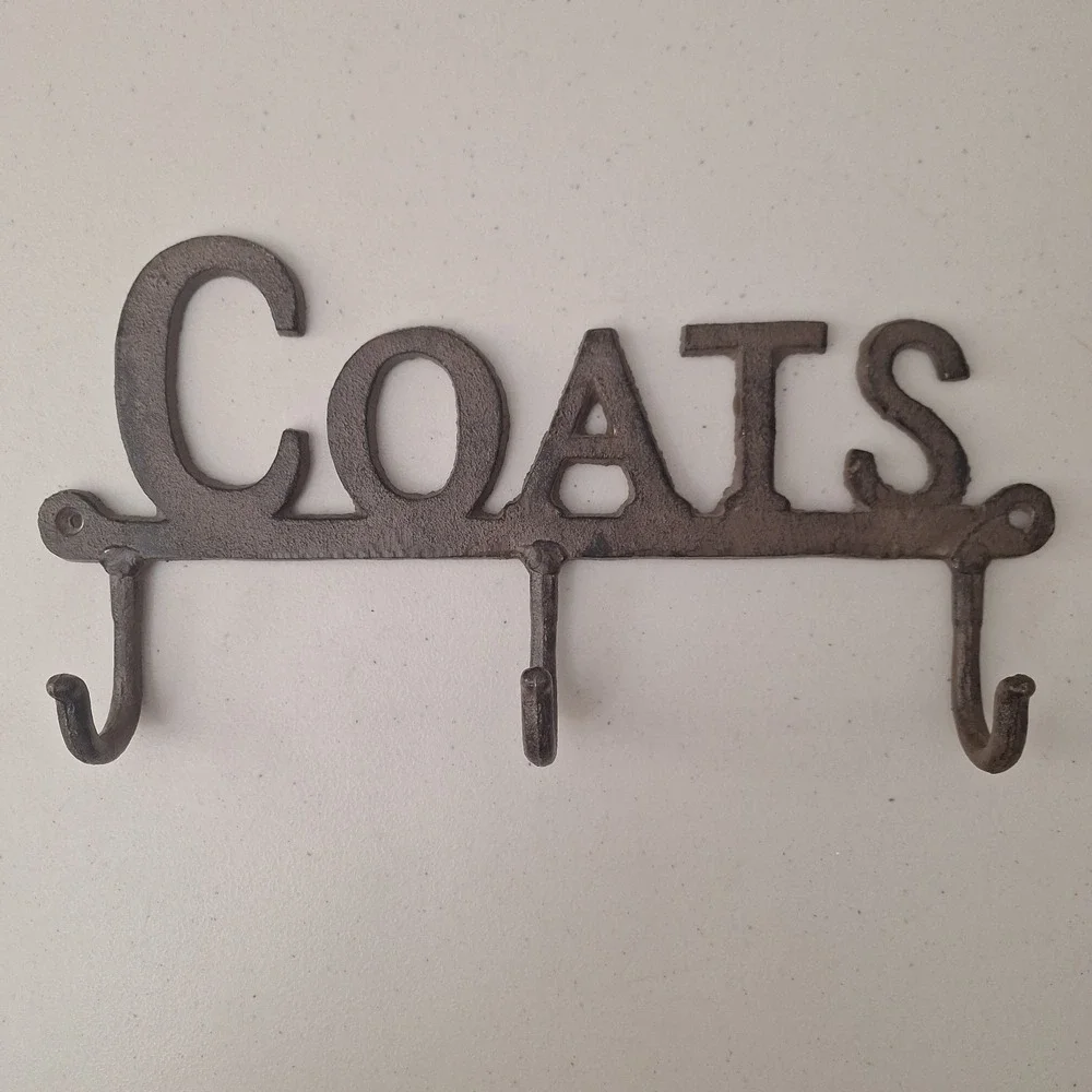 Vintage Cast Iron Metal 3 Arm Coat Hook Rack Wall Hanging Heavy 14